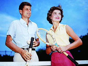Jackie Kennedy and John Kennedy playing tennis