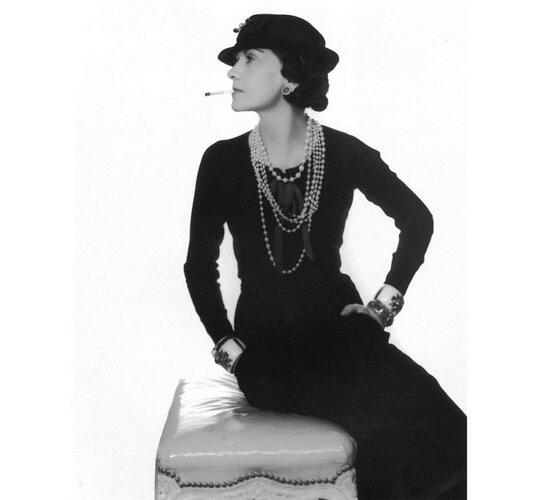 Elegant style icon wardrobe essentials: The Little Black Dress: Coco Chanel in her model T little black dress, 1926
