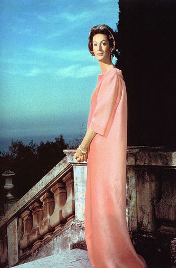 Marella Agnelli (4 May 1927-23 February 2019) in dress designed by Cristobal Balenciaga