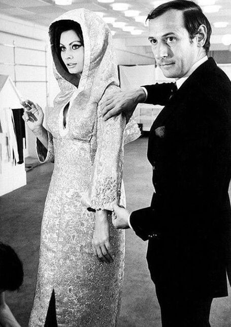 ophia Loren tries on Christian Dior dress with Marc Bohan, 1965