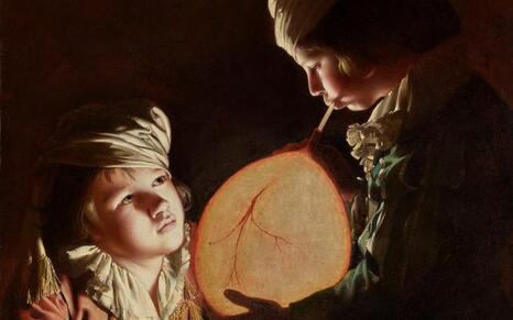 Painting Two by candelight, blowing a bladder, by Joseph Wright of Derby