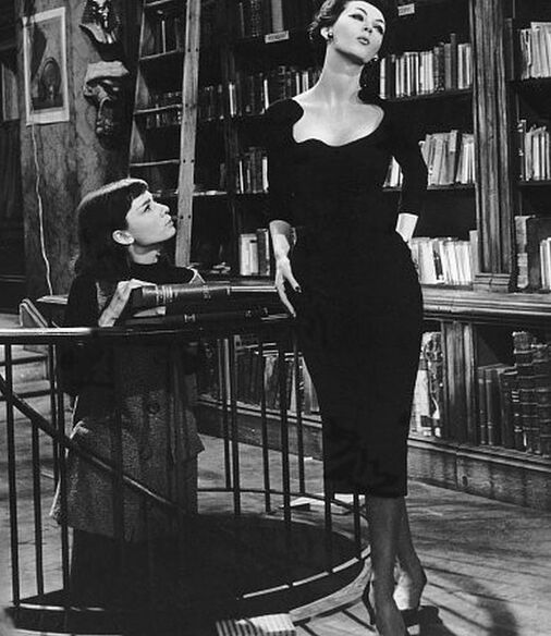 Dovima with Audrey Hepburn in film Funny Face(1957) starring Audrey Hepburn and Fred Astaire
