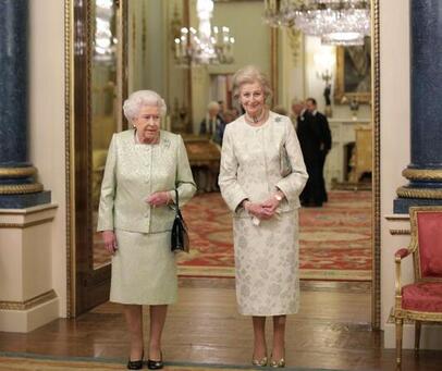 Princess Alexandra with Queen Elizabeth II on reception held by the Queen at Buckingham Palace to celebrate the Princess´s patronages.