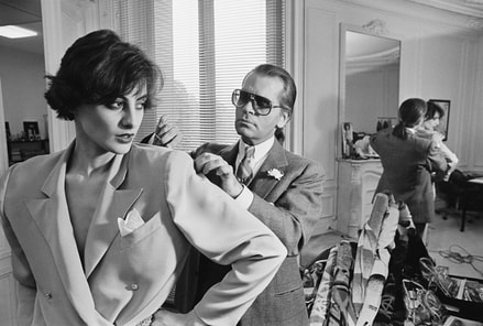 Inès de La Fressange with Karl Lagerfeld, at Chanel