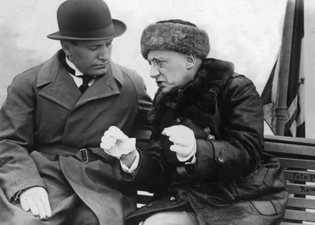 D'Annunzio (1863 - 1938) with Benito Mussolini (1883 - 1945) . Photo by Henry Guttmann/Getty Images.