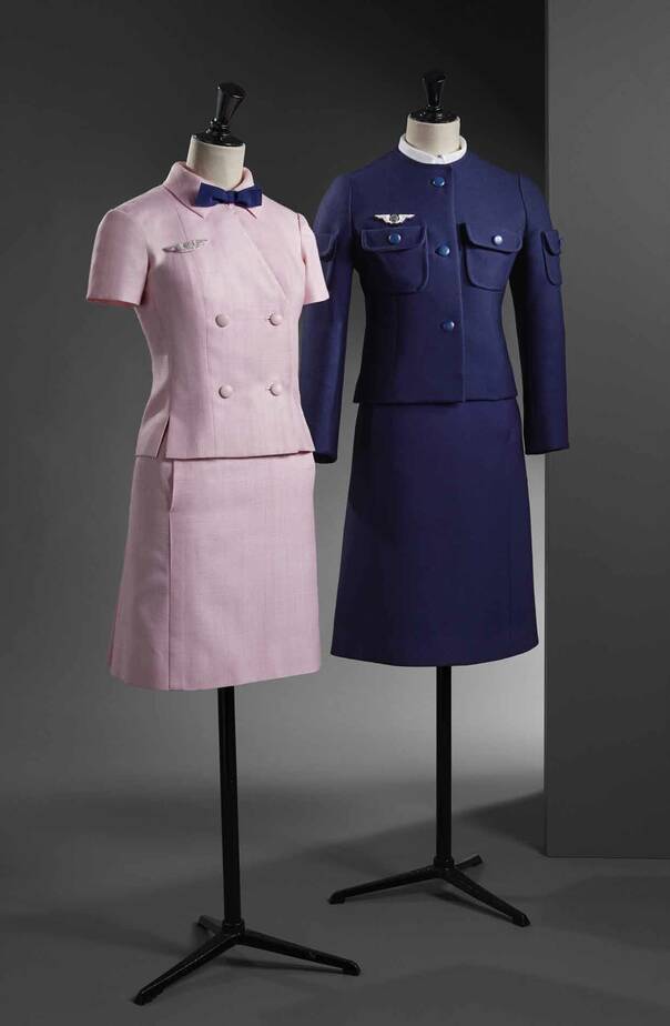 Air France Stewardesses in their summer uniform designed by Cristobal Balenciaga