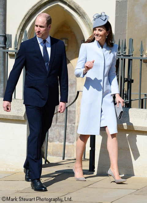 Kate Middleton dove grey coat/coatdress with funnel neck custom made/bespoke by Alexander McQueen, 21 April 2019 Easter Sunday service at St. George's Chapel