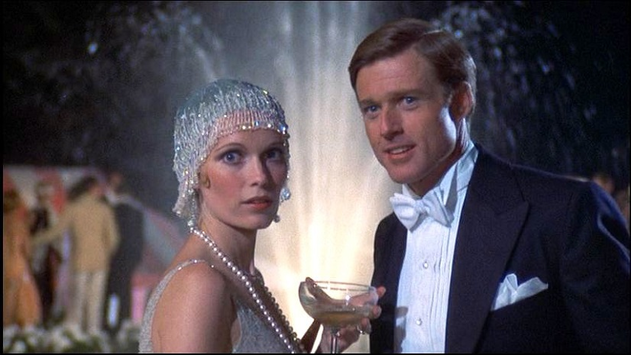 Mia Farrow and Robert Redford in film The Great Gatsby(1974), whose costume was designed by Theoni V. Aldredge