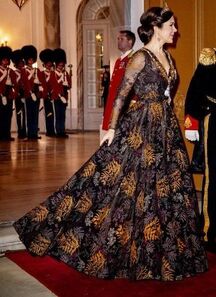 Crown Princess Mary wearing a Jesper Høvring gown for new year party at Christian VII’s Palace, Amalienborg in Copenhagen, Denmark, 2019