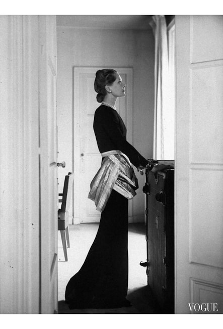 Mrs. John C. Wilson in dress made by Mainbocher, Vogue, 1947