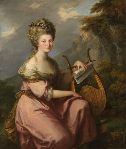 Portrait of Sarah Harrop (Mrs. Bates) as a Muse (1780-81), oil on canvas, 142 x 121 cm.,, by Angelica Kauffmann (30 October 1741 – 5 November 1807), Princeton University Art Museum, New Jersey