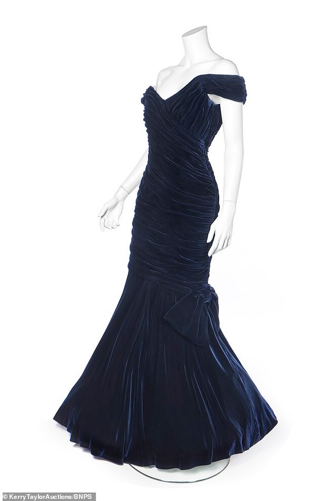 Princess Diana's John Travolta midnight blue velvet dress was sold for £264,000 ($325,317) to Historic Royal Palaces, 2019