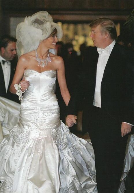 Melania Trump in Dior wedding gown designed by John Galliano, on her wedding to Donald Trump, 22 January 2005