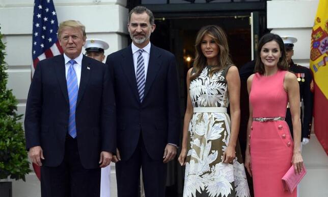 King Felipe VI, his wife Queen Letizia of Spain with Donald Trump and Melanie Trump