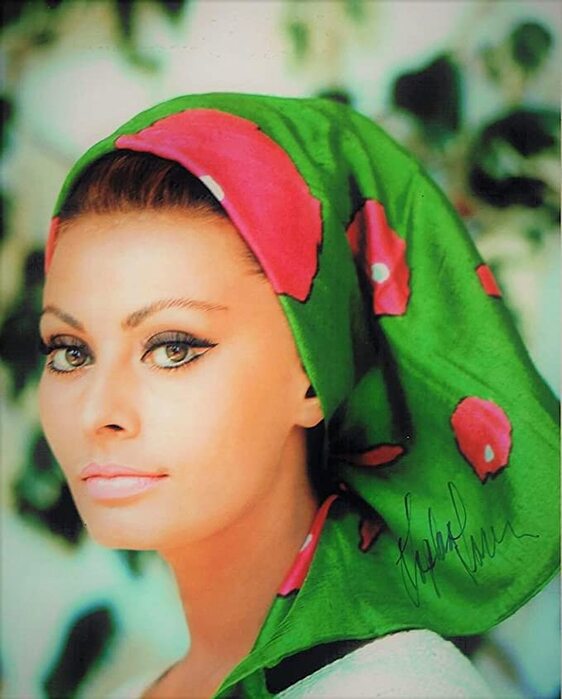 Sophia Loren wearing Emilio Pucci silk scarf