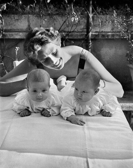 Ingrid Bergman with her twin daughters Ingrid Rossellini and Isabella Rossellini