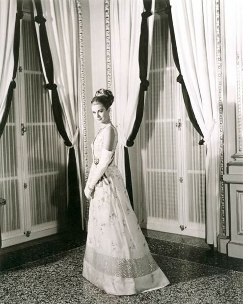 Grace Kelly's elegant white Lanvin gown for gala on the night of civil ceremony on 18 April 1956