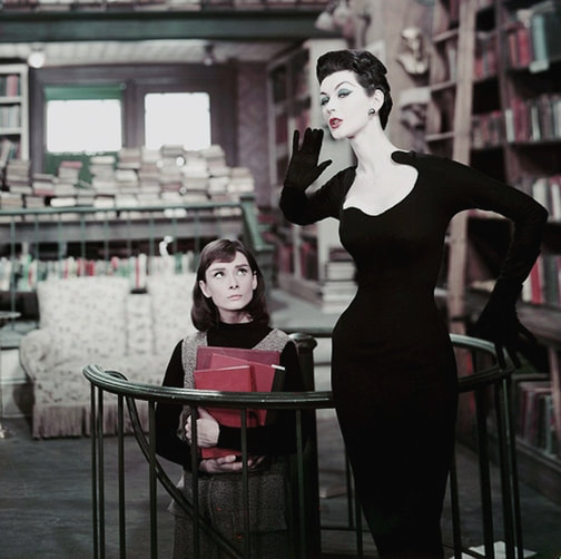 Dovima with Audrey Hepburn in film Funny Face(1957) starring Audrey Hepburn and Fred Astaire