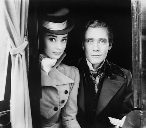 Hepburn and Mel Ferrer on the set of War and Peace (1956)