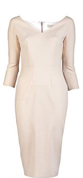 Miranda Kerr cream white dress of v-neck and three-quarter sleeves by Victoria Beckham