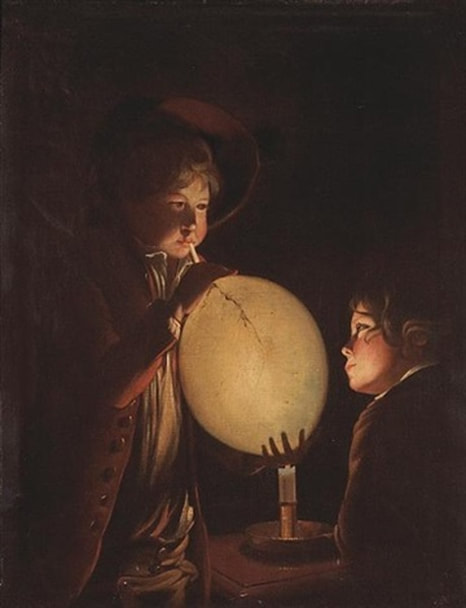Painting Two by candelight, blowing a bladder, by Joseph Wright of Derby