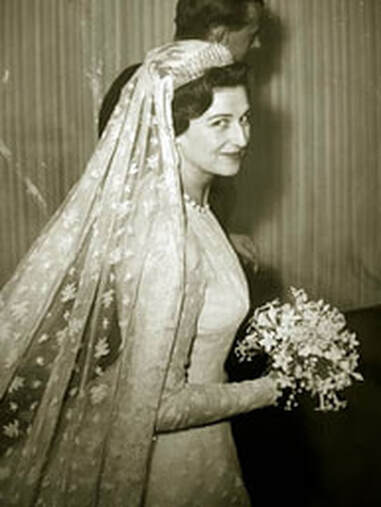 Princess Alexandra of Kent on her wedding, 24 April 1963, wearing the all lace wedding gown Westminster Abbey, London