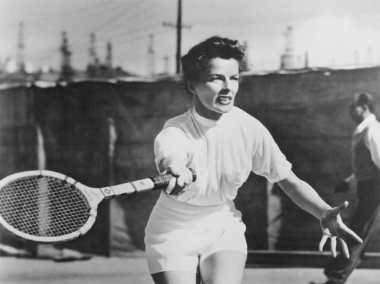 Katharine Hepburn playing tennis