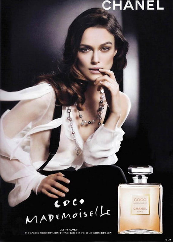 Elegant icon wardrobe essentials: Keira Knightly in white shirt: Advertisement for Chanel
