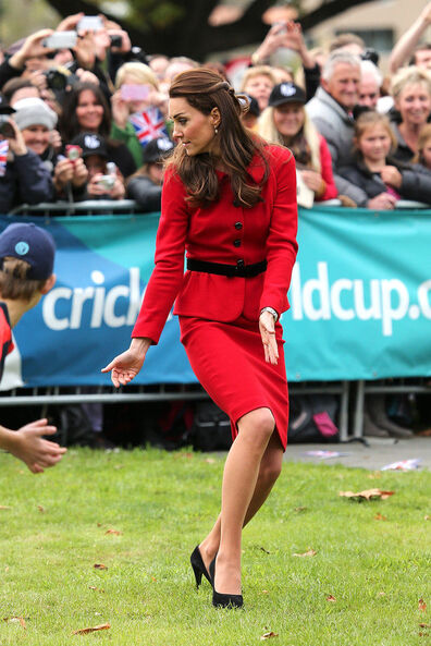 Kate Middleton Luisa Spagnoli red suit royal tour New Zealand 14 April 2014