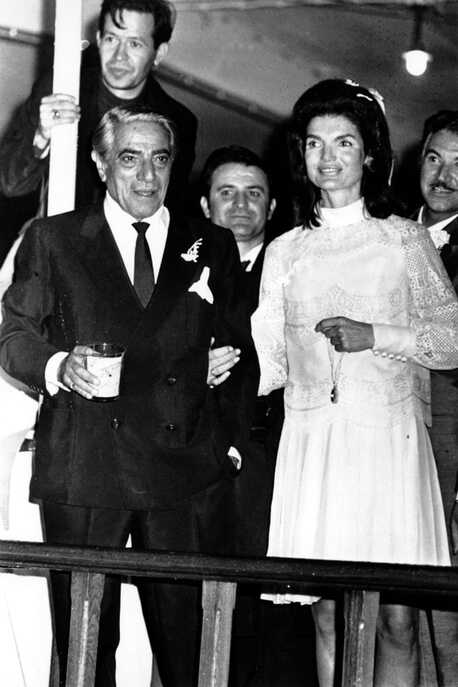 Jacqueline Kennedy Onassis with her husband Aristotle Onassis on their wedding day, 20 October 1968