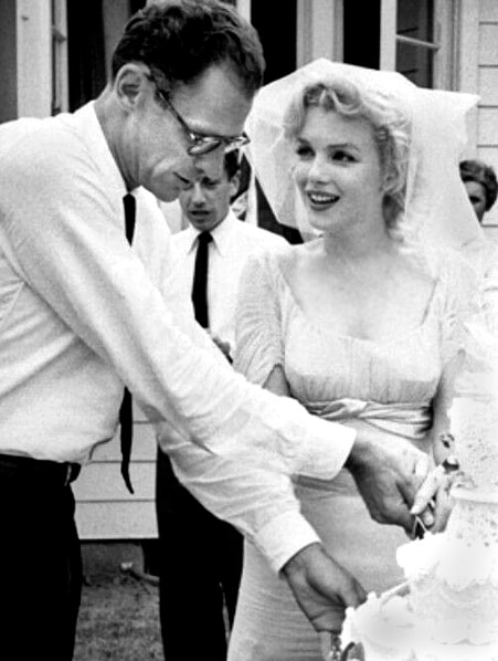 Marilyn Monroe on her wedding to Arthur Miller, in wedding dress designed by Norman Norell, 1956