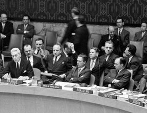 Aly Khan at meeting of United Nations, 1960