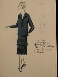 Edward Molyneux fashion sketch, 1920s