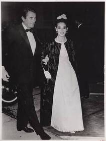 Gregory Peck with his second wife Véronique Passani (1932-2012), wearing Givenchy gown, 1965, New York