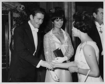Peter O'Toole and Daliah Lavi visited by Princess Margaret, 1965