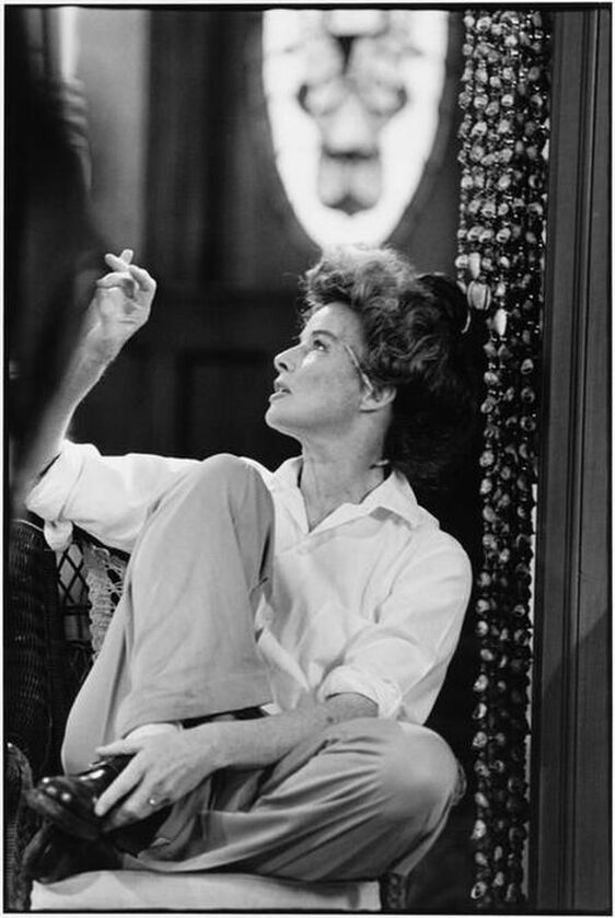 Elegant icon wardrobe essentials: The white shirt-Katharine Hepburn in white shirt