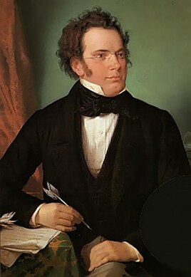 Oil painting of Franz Schubert by Wilhelm August Rieder (1875), made from his own 1825 watercolour portrait