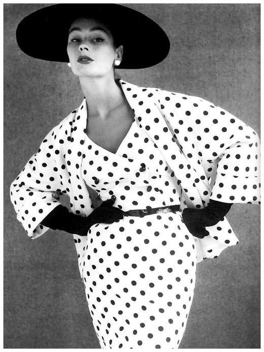 Anne Gunning(1929-1990) the first real British supermodel in polka dot dress ensemble