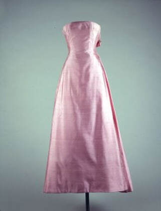 Jackie Kennedy´s pink silk Shantung strapless gown designed by Guy Dovier , for the state dinner honoring Andre Malraux, The French Minister of Culture, 11 May 1962, White House, Washington