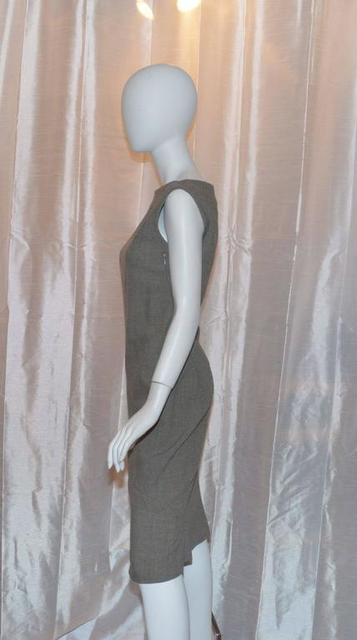 Kate Moss grey sheath dress with boat neckline designed by Narciso Rodriguez 1997