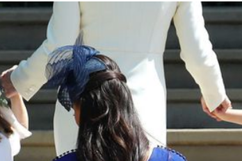 Kate Middleton Duchess of Cambridge bespoke wing lapel wool silk coat dress by Alexander McQueen Meghan Markle and Prince Harry wedding 2018