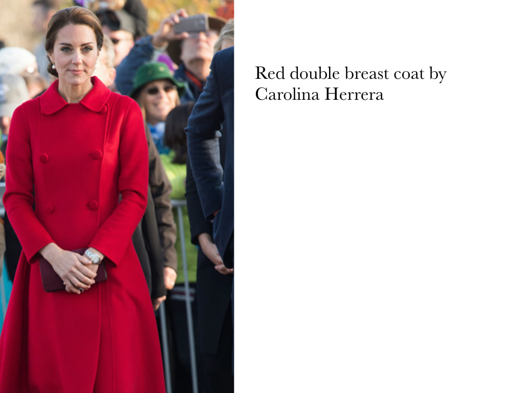 Kate Middleton Duchess of Cambridge in Red double breast coat by Carolina Herrera