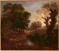 Wooded landscape with figures, cottage and a pool by Thomas Gainsborough